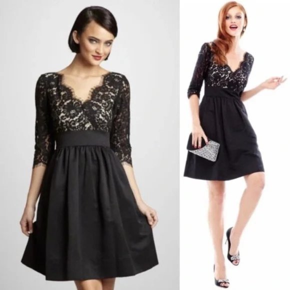 Eliza J. Dresses & Skirts - NWT Eliza J Black Lace V-Neck 1/2 Sleeve Lined Fit and Flare Dress.  SZ 4P
